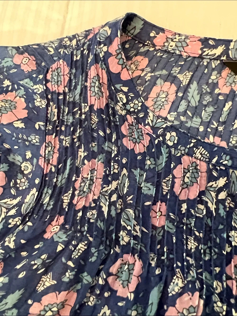 J. Crew Navy Floral Peasant Blouse with Pink Flowers - Picture 3 of 7